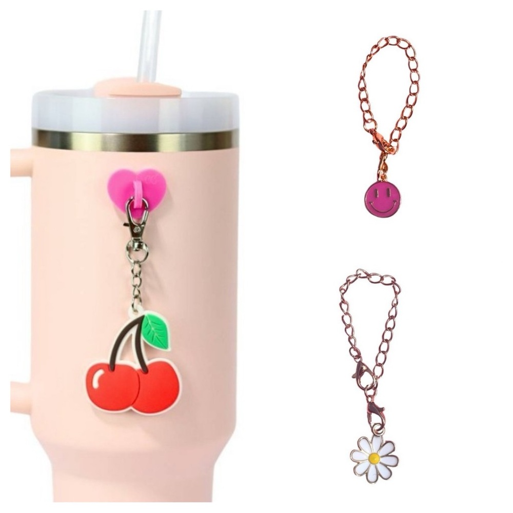 CharCharms Cherry Water Bottle Charm, Daisy Flower Charm, Smiley Face Charm NWT
